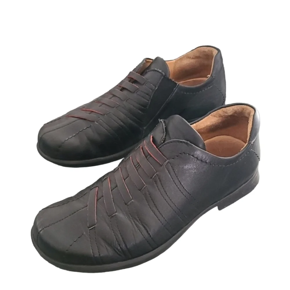 Y2K THINK Black Leather Slip-On Oxfords 40 9.5 10 Minimal Comfort Shoes Austria
